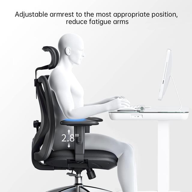 Alt view image 7 of 7 - SIHOO M18 Ergonomic Office Chair for Big and Tall People Adjustable Headrest with 2D Armrest Lumbar Support and PU Wheels Swivel Tilt Function Black