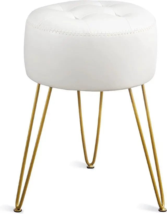 Alt view image 7 of 7 - LUE BONA Faux Leather Vanity Stool Chair for Makeup Room, White Stool for Vanity, 19 Height, Tufted Vanity Chair Stool with Metal Legs, Modern Foot Stool Ottoman for Bedroom, Living Room