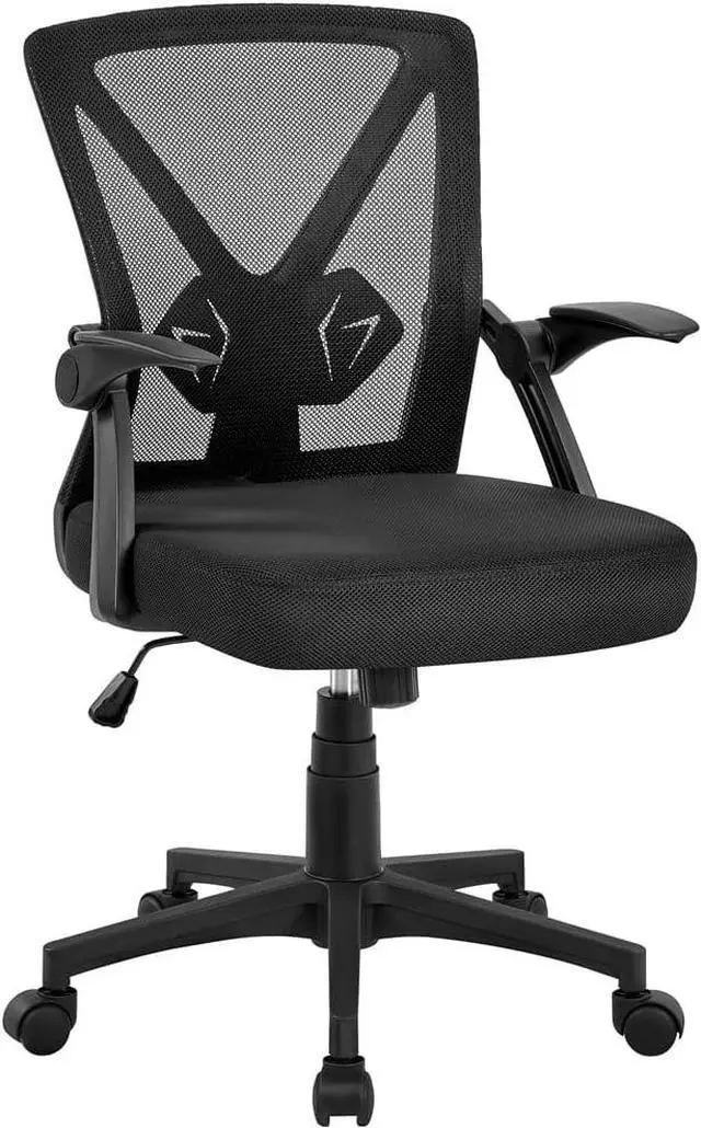 Main image of Yaheetech Home Office Chair Work Desk Chair Swivel Computer Mesh Chair with Flip-up Arms Adjustable Height Lumbar Support Executive Office Task Chair for Home Office Students Study, Black