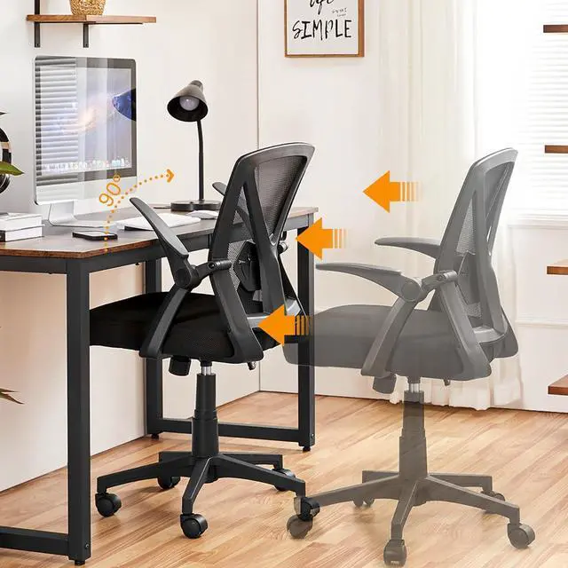 Alt view image 4 of 7 - Yaheetech Home Office Chair Work Desk Chair Swivel Computer Mesh Chair with Flip-up Arms Adjustable Height Lumbar Support Executive Office Task Chair for Home Office Students Study, Black