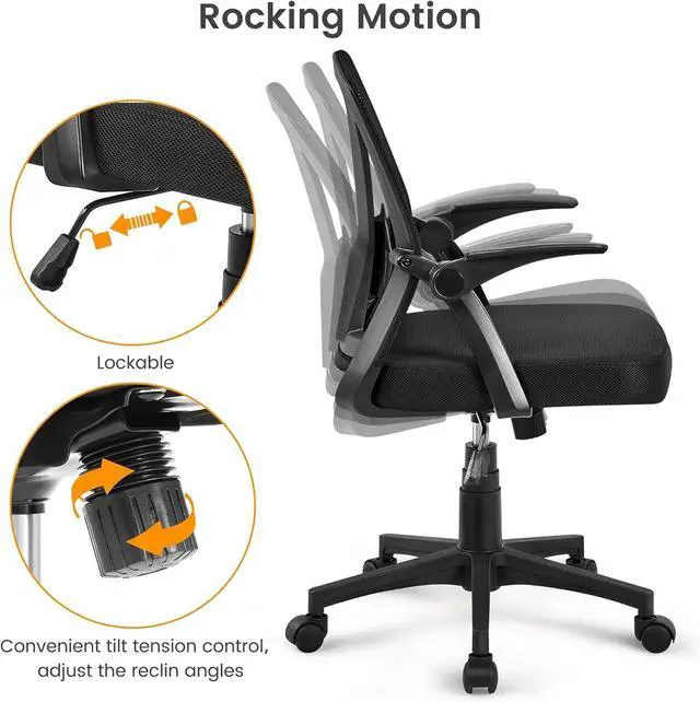 Alt view image 6 of 7 - Yaheetech Home Office Chair Work Desk Chair Swivel Computer Mesh Chair with Flip-up Arms Adjustable Height Lumbar Support Executive Office Task Chair for Home Office Students Study, Black
