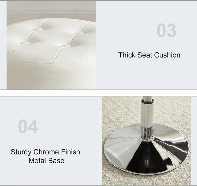 Alt view image 4 of 4 - White Vanity Chair for Makeup Room Round Ottoman Tufted PU Leather Makeup Chair Vanity Stools for Bathroom Height Adjustable 360 Swivel