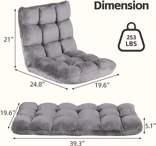 Alt view image 3 of 7 - Adjustable Floor Gaming Chair Memory Foam Armless Sofa Seat with Comfy Back Support, Grey