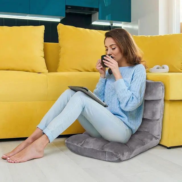 Alt view image 2 of 7 - Adjustable Floor Gaming Chair Memory Foam Armless Sofa Seat with Comfy Back Support, Grey