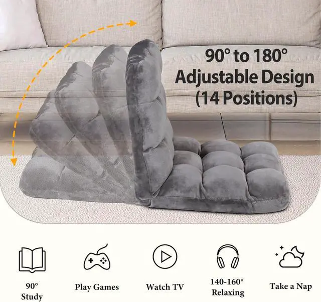 Alt view image 5 of 7 - Adjustable Floor Gaming Chair Memory Foam Armless Sofa Seat with Comfy Back Support, Grey