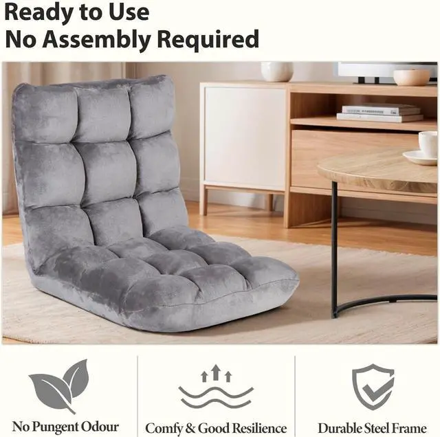 Alt view image 6 of 7 - Adjustable Floor Gaming Chair Memory Foam Armless Sofa Seat with Comfy Back Support, Grey