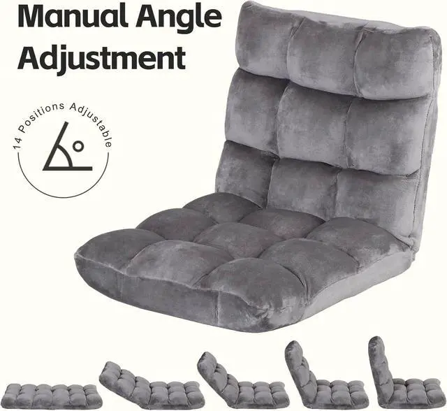 Alt view image 7 of 7 - Adjustable Floor Gaming Chair Memory Foam Armless Sofa Seat with Comfy Back Support, Grey