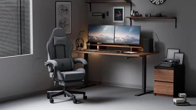 Alt view image 2 of 7 - Dowinx Gaming Chair Fabric with Pocket Spring Cushion, Massage Game Chair Cloth with Headrest, Ergonomic Computer Chair with Footrest 290LBS, Black and Grey