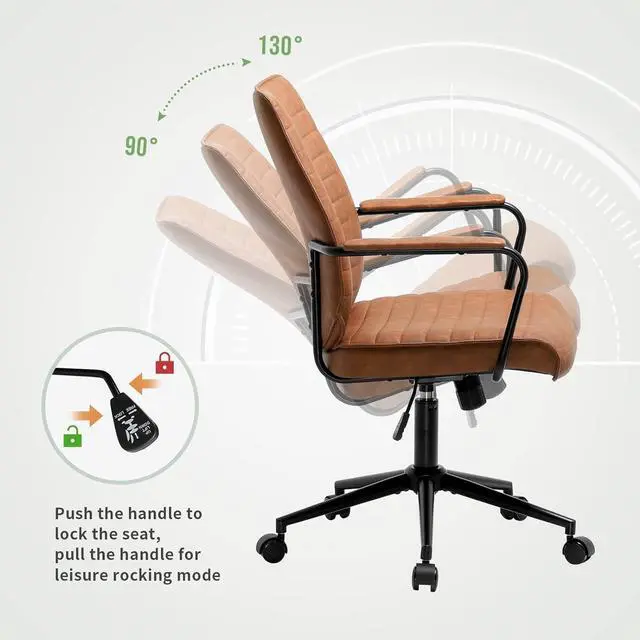 Alt view image 6 of 7 - DICTAC Brown Executive Office Chair Adjustable Leather Mid Back Swivel Office Desk Chair with Padded Armrest 400lbs Load-Bearing Computer Desk Chair for Home Office