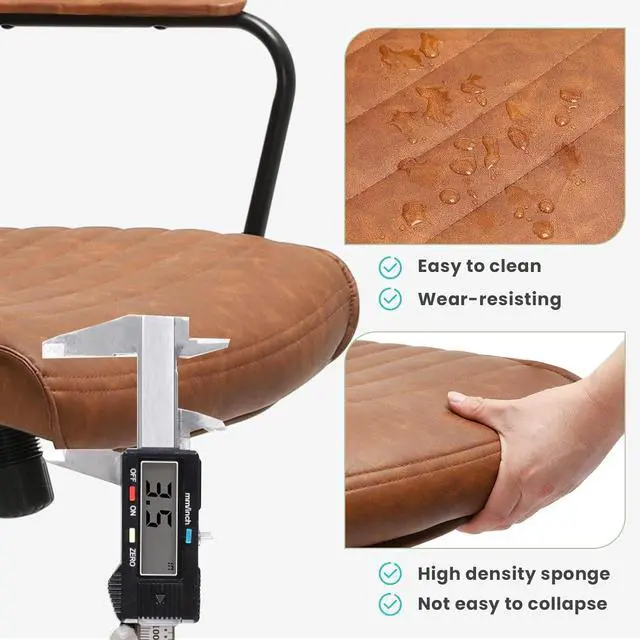 Alt view image 7 of 7 - DICTAC Brown Executive Office Chair Adjustable Leather Mid Back Swivel Office Desk Chair with Padded Armrest 400lbs Load-Bearing Computer Desk Chair for Home Office