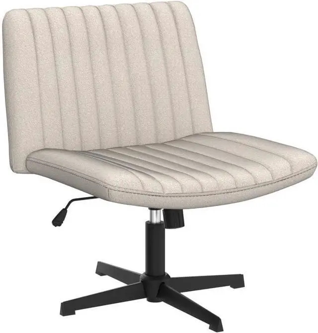 Alt view image 2 of 7 - PUKAMI Criss Cross Chair,Comfy Cross Legged Office Desk Chair No Wheels,Modern Fabric Swivel Adjustable Height Mid Back Wide Seat for Home Office Computer Makeup Vanity Task(Beige)