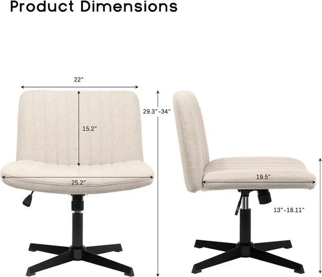 Alt view image 3 of 7 - PUKAMI Criss Cross Chair,Comfy Cross Legged Office Desk Chair No Wheels,Modern Fabric Swivel Adjustable Height Mid Back Wide Seat for Home Office Computer Makeup Vanity Task(Beige)