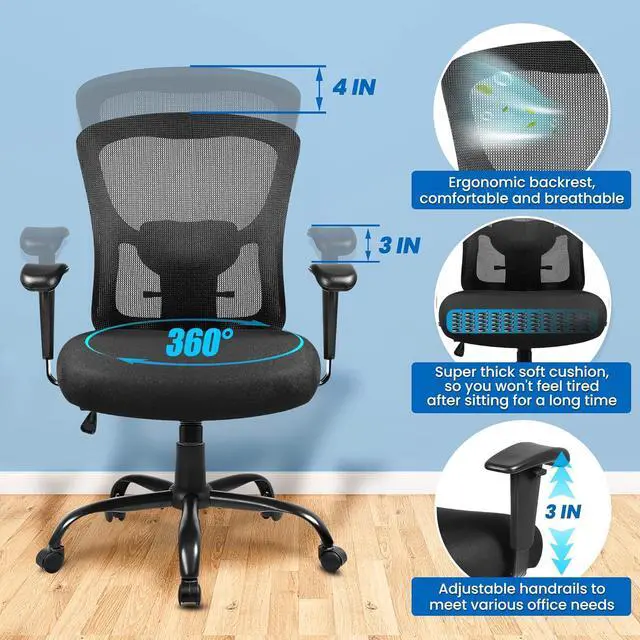 Alt view image 7 of 7 - Bigroof Home Office Chair Ergonomic Mesh Desk Chair 400lbs with Adjustable Lumbar Support Arms High Back Wide Seat Task Executive Rolling Swivel Chair for Women Men, Heavy People
