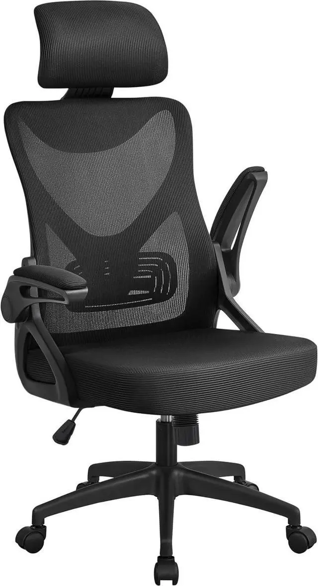 Main image of Yaheetech Ergonomic Office Chair, High Back Desk Chair with Headrest and Flip-up Armrest Lumbar Support for Home Office Meeting Room Study, Black
