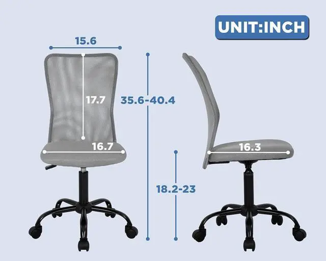 Alt view image 3 of 7 - Home Office Chair Mid Back Mesh Desk Chair Armless Computer Chair Ergonomic Task Rolling Swivel Chair Back Support Adjustable Modern Chair with Lumbar Support (Grey)