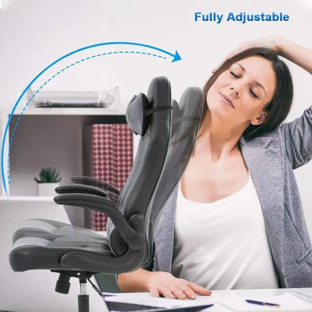 Alt view image 4 of 7 - BestOffice PC Gaming Chair Ergonomic Office Chair Desk Chair with Lumbar Support Flip Up Arms Headrest PU Leather Executive High Back Computer Chair for Adults Women Men (Grey)