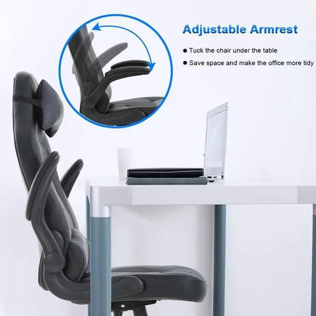 Alt view image 6 of 7 - BestOffice PC Gaming Chair Ergonomic Office Chair Desk Chair with Lumbar Support Flip Up Arms Headrest PU Leather Executive High Back Computer Chair for Adults Women Men (Grey)