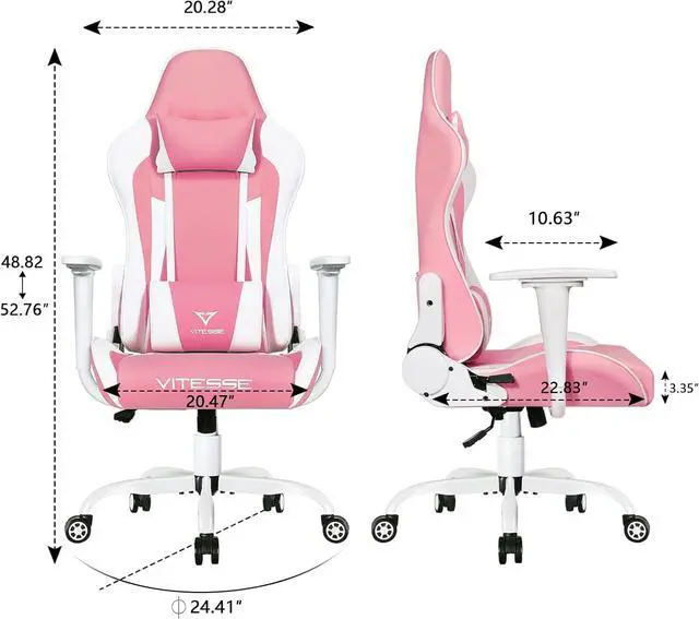 Alt view image 7 of 7 - PUKAMI Pink Cute Kawaii Gaming Chair for Girl Ergonomic Desk Racing Office Adjustable High Back Game Swivel Leather Chair with Lumbar Support and Headrest