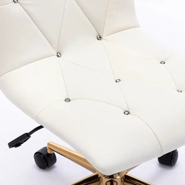 Alt view image 5 of 7 - DUHOME Modern Home Office Chair,PU Leather Task Cute White Desk Chair with Gold Base, Armless Rolling Vanity Chair with Wheels for Teens