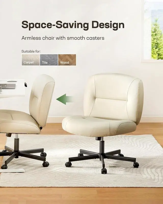 Alt view image 5 of 7 - Marsail Criss Cross Chair with Wheels, Scratch-Resistant PVC Leather Cross Legged Office Chair, Wide Mid-Back Comfy Armless Desk Chair, Height Adjustable