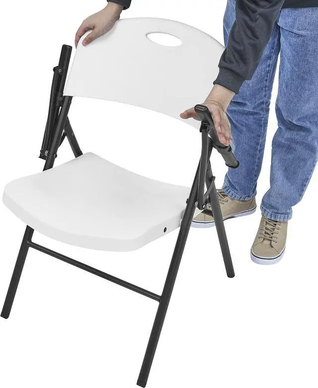 Alt view image 3 of 7 - Living and More Plastic Folding Chair with Armrest, Light Weight Folding Chair, 350 Pound Capacity, White, 4pc Pack