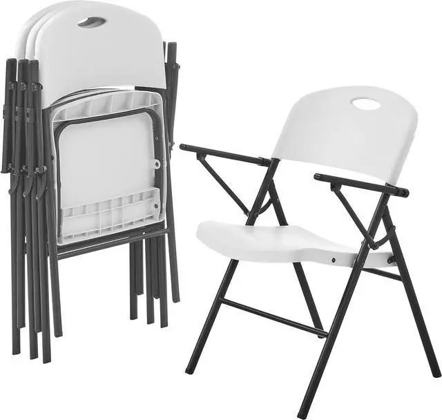 Alt view image 5 of 7 - Living and More Plastic Folding Chair with Armrest, Light Weight Folding Chair, 350 Pound Capacity, White, 4pc Pack