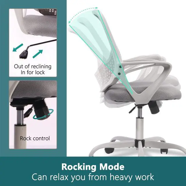 Alt view image 5 of 6 - SMUG Home Office Chair Ergonomic Computer Desk Chair Mesh Mid-Back Height Adjustable Swivel Chair with Armrest, Grey