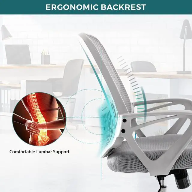 Alt view image 4 of 6 - SMUG Home Office Chair Ergonomic Computer Desk Chair Mesh Mid-Back Height Adjustable Swivel Chair with Armrest, Grey