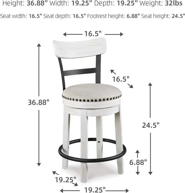 Alt view image 3 of 7 - Signature Design by Ashley Valebeck 24.5" Modern Swivel Counter Height Barstool, Whitewash