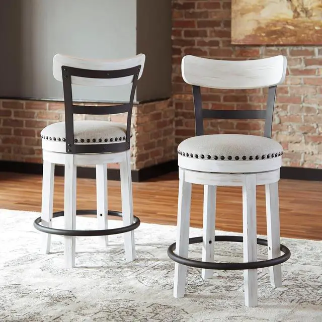 Alt view image 2 of 7 - Signature Design by Ashley Valebeck 24.5" Modern Swivel Counter Height Barstool, Whitewash