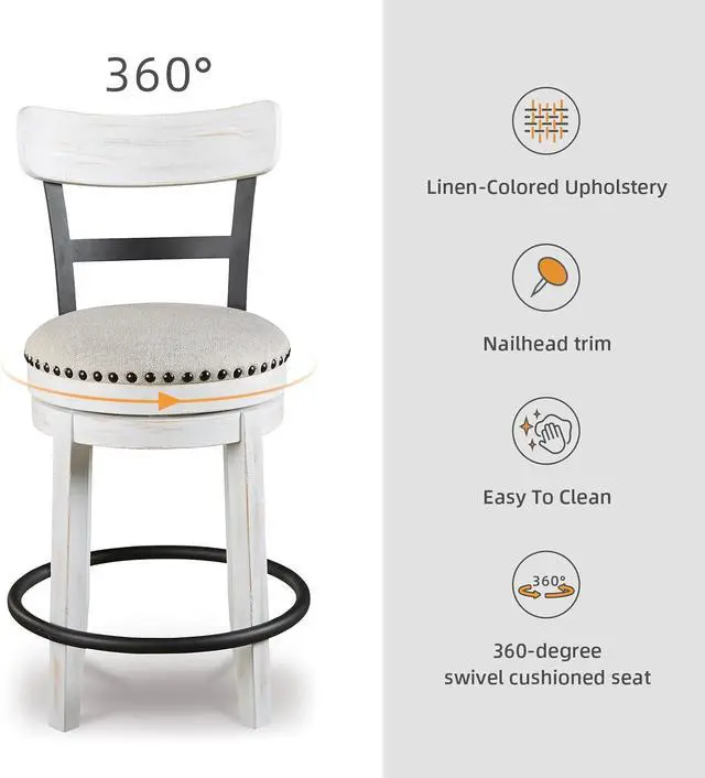 Alt view image 6 of 7 - Signature Design by Ashley Valebeck 24.5" Modern Swivel Counter Height Barstool, Whitewash