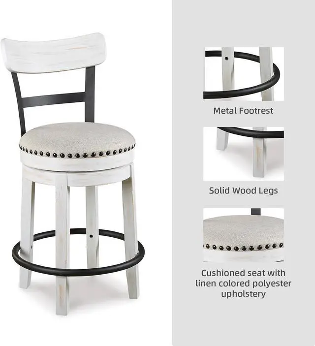 Alt view image 7 of 7 - Signature Design by Ashley Valebeck 24.5" Modern Swivel Counter Height Barstool, Whitewash