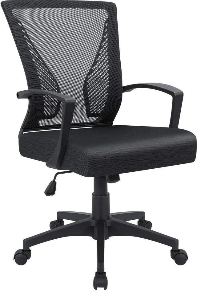 Main image of Furmax Office Chair Ergonomic Computer Desk Mesh Chair Mid Back Swivel Lumbar Support with Armrest (Black)