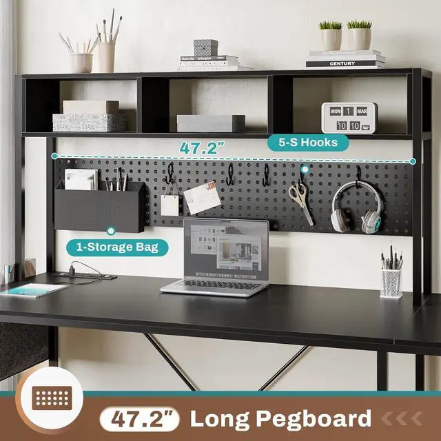 Alt view image 5 of 7 - SEDETA L Shaped Gaming Desk, Reversible Computer Desk with Power Outlet and Pegboard, Gaming Desk with Led Lights, Keyboard Tray and Storage Bag for Home Office, Black