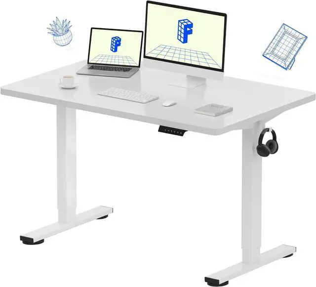 Main image of FLEXISPOT EN1 One-Piece Electric Standing Desk 48 x 30 Inch Desktop Adjustable Height Desk Home Office Computer Workstation Sit Stand up Desk (White Frame + White Top, 2 Packages)