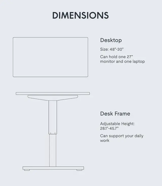 Alt view image 6 of 7 - FLEXISPOT EN1 One-Piece Electric Standing Desk 48 x 30 Inch Desktop Adjustable Height Desk Home Office Computer Workstation Sit Stand up Desk (White Frame + White Top, 2 Packages)