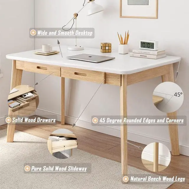 Alt view image 3 of 6 - IOTXY Solid Wood Writing Desk - Home Office Workbench Desk with Drawer, 47.24" Width Laptop Computer Work Study Table