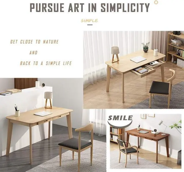 Alt view image 4 of 6 - IOTXY Solid Wood Writing Desk - Home Office Workbench Desk with Drawer, 47.24" Width Laptop Computer Work Study Table