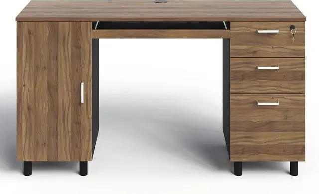 Alt view image 7 of 7 - Modern Design Venice Computer Office Desk with 3 Locking Drawers and Storage Cabinet, 53 Inch Home and Office Executive Walnut and Black Desk with Keyboard Tray by Crafts and Comfort