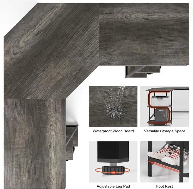 Alt view image 5 of 7 - Teraves Modern L Shaped Desk with Shelves,64.84" Gaming Computer Desk for Home Office,Corner Desk with Desktop (Black Oak+Black Frame, Large+4 Tier Shelves)