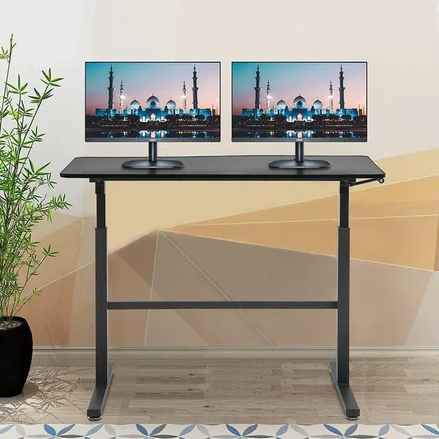 Alt view image 4 of 7 - Adjustable Standing Desk, 47" Computer Desk Height Converter Large Desktop Stand Up Desk Fit Dual Monitor for Home Office,Black