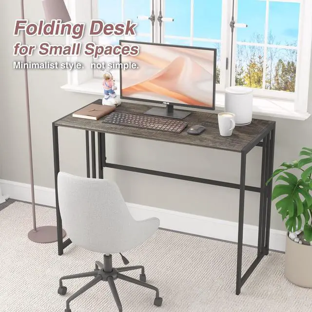 Alt view image 4 of 7 - Gezen Folding Desk 40'' Computer Desk for Home Office, No Assembly Office Desk Foldable Simple Study Writing Desk Table for Small Spaces(Dark Grey)