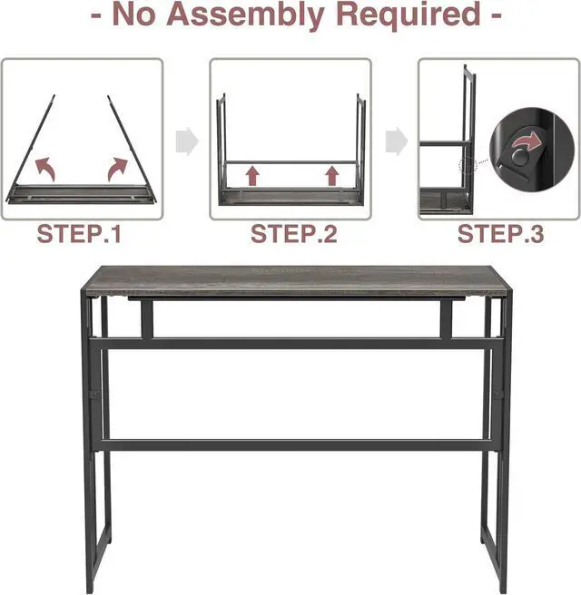 Alt view image 5 of 7 - Gezen Folding Desk 40'' Computer Desk for Home Office, No Assembly Office Desk Foldable Simple Study Writing Desk Table for Small Spaces(Dark Grey)