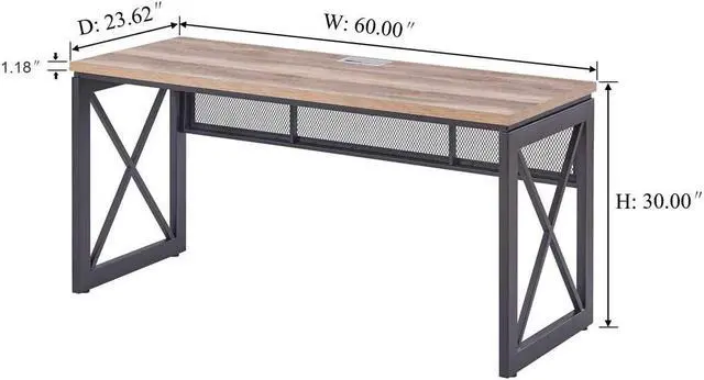 Alt view image 3 of 7 - BON AUGURE Industrial Home Office Desks, Rustic Wood Computer Desk, Farmhouse Sturdy Metal Writing Table (60 Inch, Vintage Oak)