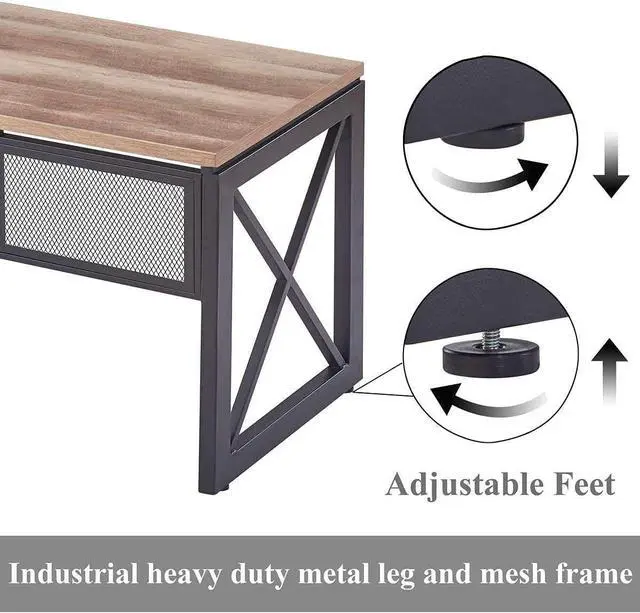 Alt view image 5 of 7 - BON AUGURE Industrial Home Office Desks, Rustic Wood Computer Desk, Farmhouse Sturdy Metal Writing Table (60 Inch, Vintage Oak)