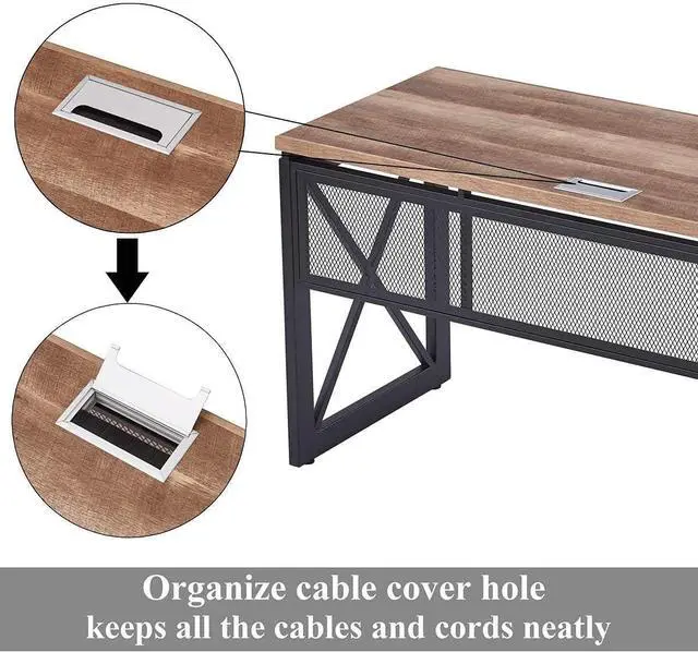 Alt view image 7 of 7 - BON AUGURE Industrial Home Office Desks, Rustic Wood Computer Desk, Farmhouse Sturdy Metal Writing Table (60 Inch, Vintage Oak)