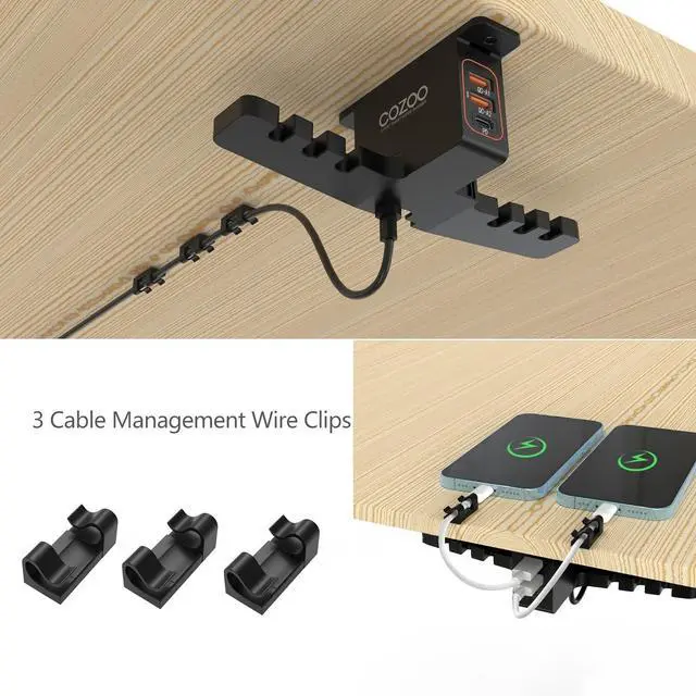 Alt view image 6 of 6 - COZOO Headphone Stand with USB Charger Under Desk Headset Holder Mount with 3 Port USB Charging Station (20W PD & QC3.0) and iWatch Stand Smart Watch Charging Dock Dual Earphone Hanger Hook,UL Tested