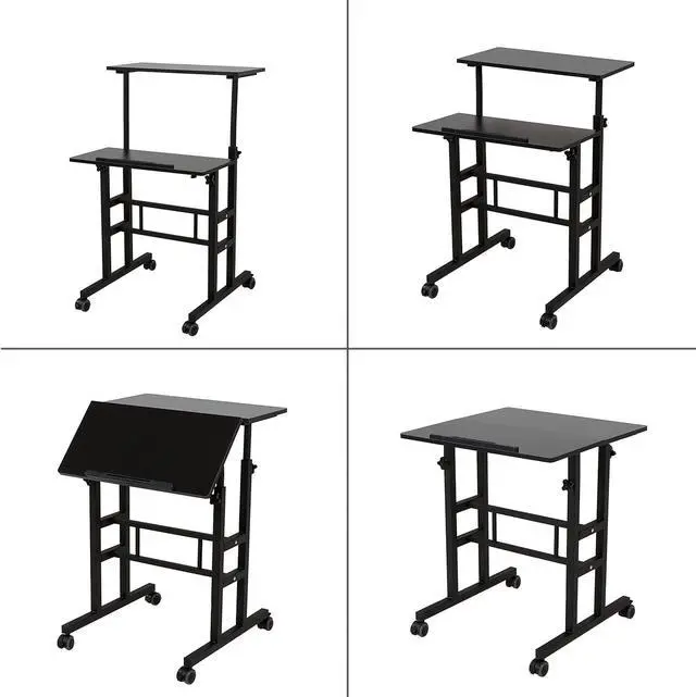 Alt view image 4 of 7 - SDADI 2 Inches Carpet Wheels Mobile Desk Stand Up Height Adjustable Home Office with Standing and Seating 2 Modes for Room, Black