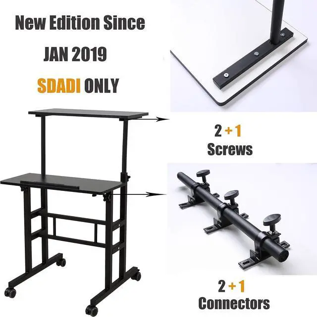 Alt view image 6 of 7 - SDADI 2 Inches Carpet Wheels Mobile Desk Stand Up Height Adjustable Home Office with Standing and Seating 2 Modes for Room, Black