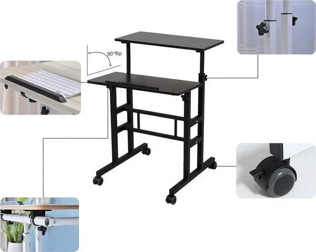 Alt view image 5 of 7 - SDADI 2 Inches Carpet Wheels Mobile Desk Stand Up Height Adjustable Home Office with Standing and Seating 2 Modes for Room, Black